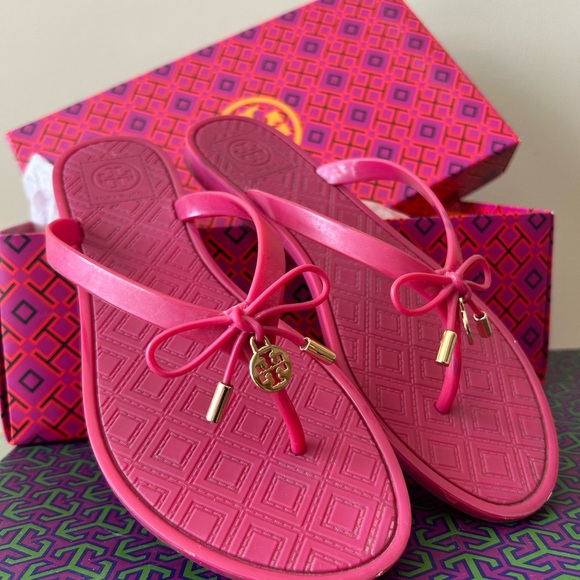 Tory Burch Pink Flip Flops with Gold Accents - Picture 2 of 2